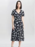 Gina Bacconi Emma Leaf Print Jersey Dress, Black/White