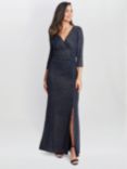 Gina Bacconi Eugenie Metallic Fleck Maxi Dress, Navy