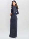 Gina Bacconi Eugenie Metallic Fleck Maxi Dress, Navy