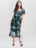 Gina Bacconi Frances Floral Midi Dress, Bright Teal