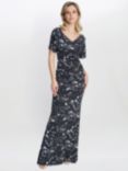 Gina Bacconi Lacy Jersey Maxi Dress, Black/White