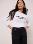 Mint Velvet Slogan Long Sleeve Top, White Ivory