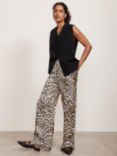 Mint Velvet Animal Print Wide Leg Trousers, Grey/Multi