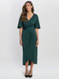 Gina Bacconi Misha V-Neck Midi Dress, Dark Green