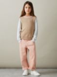 Reiss Kids' Audrey Wool Cashmere Blend Colour Block Jumper, Camel