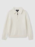 Reiss Kids' Regis Wool Long Sleeve Polo Shirt, Off White