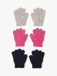 Angels by Accessorize Kids' Plain Gloves, Pack of 3, Grey/Pink/Black