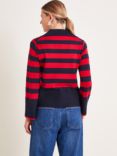 Monsoon Shay Stripe Collar Polo Jumper, Navy/Red