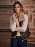 Mint Velvet Faux Leather Funnel Neck Gilet, Brown