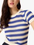 OMNES Lexi Stripe Short Sleeve Jumper, Blue/White