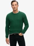 Superdry Cotton Classic Cable Knit Crew Jumper, Forest Green