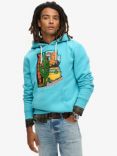 Superdry Travel Postcard Graphic Logo Hoodie, Maui Blue