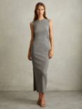 Reiss Truly Ribbed Ruched Jersey Midi Dress, Charcoal