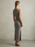 Reiss Truly Ribbed Ruched Jersey Midi Dress, Charcoal