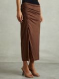 Reiss Lisa Ruched Midi Skirt, Chocolate