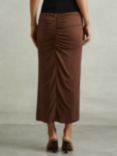 Reiss Lisa Ruched Midi Skirt, Chocolate