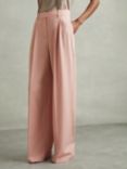 Reiss Billie Wide Leg Pleated Trousers, Pink