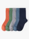 Lindex Kids' Plain Socks, Pack of 5, Orange/Green/Grey/Blue/Navy