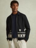 Reiss Gatsby Embroidered Zip Through Jacket, Navy