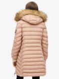 Superdry Fuji Faux Fur Hood Mid Length Coat, Winter Taupe