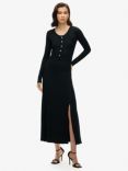 Superdry Henley Long Sleeve Midi Dress, Black