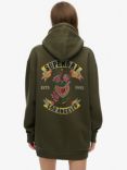 Superdry Tattoo Rhinestone Hood Dress, Army Khaki