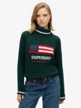 Superdry Americana Roll Neck Knit Jumper, Dark Pine Green