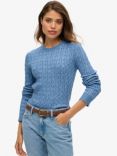 Superdry Fitted Cable Knit Crew Jumper, Wedgewood Blue