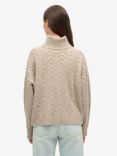 Superdry Lightweight Cable Roll Neck Jumper, Beige Twist