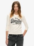 Superdry Embellished Vintage Logo Graphic Top, Cream Slub