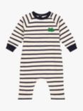 Petit Bateau Baby Brushed Cotton Fleece Striped Bodysuit, Avalanche/Smoking