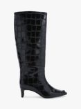 Kurt Geiger London Langley Croc Effect Pointed Calf High Boots, Black