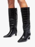 Kurt Geiger London Langley Croc Effect Pointed Calf High Boots, Black