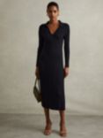 Reiss Winnie Wool Blend Wide Rib Midi Dress, Navy