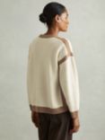 Reiss Beth Colour Block Wool Jumper, Cream/Camel