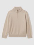 Reiss Kids' Blackhall Wool Zip Neck Jumper, Washed Stone