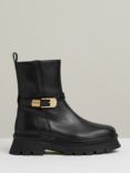 Reiss Elena Leather Buckle Detail Chunky Calf Boots