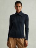 Reiss Winter Wool Blend Ribbed Collared Jumper, Teal