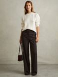 Reiss Evelyn Wool Blend Wide Leg Trousers, Chocolate