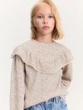 Mango Kids' Leo Long Sleeve Frill Tee, Beige