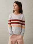 Reiss Kids' Audrey Striped Wool Cashmere Blend Jumper, Pink