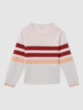 Reiss Kids' Audrey Striped Wool Cashmere Blend Jumper, Pink