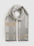 Reiss Cara Logo Embroidered Checked Scarf, Grey