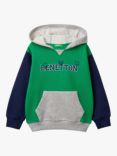 Benetton Kids' Colour Block Logo Hoodie, Green/Multi