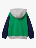 Benetton Kids' Colour Block Logo Hoodie, Green/Multi