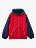 Benetton Kids' Colour Block Fleece Lined Hooded Jacket, Multi