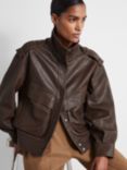 Reiss Cleo Grained Leather Jacket, Chocolate