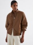 Reiss Dru Leather Stand Collar Bomber Jacket