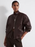 Reiss Dru Leather Stand Collar Bomber Jacket, Berry