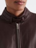 Reiss Dru Leather Stand Collar Bomber Jacket, Berry